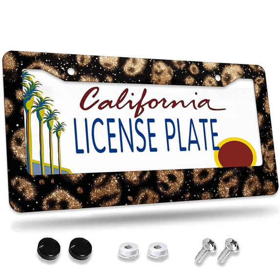 1 Pcs Golden Sparkle License Plate Frame, License Plate Cover for Car Decorative Parts, Aluminum License Plate Bracket Holder Rust-Proof Weather-Proof for US Standard Car