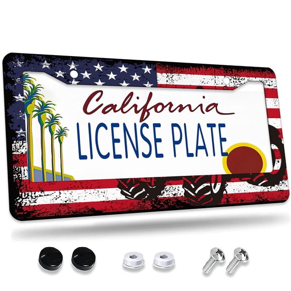 1 Pcs American Flag with Tractor License Plate Frame,License Plate Cover for Car Decorative Parts,Aluminum License Plate Bracket Holder Rust-Proof for US Standard Car