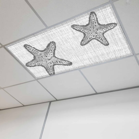 1 Pcs Gray Starfish Fluorescent Light Covers Marine Life Ocean Linen Texture Modern Coastal Magnetic Light Covers for Ceiling Lights 4 x 2 ft Drop Ceiling Lights Cover Shade for Office, Home,
