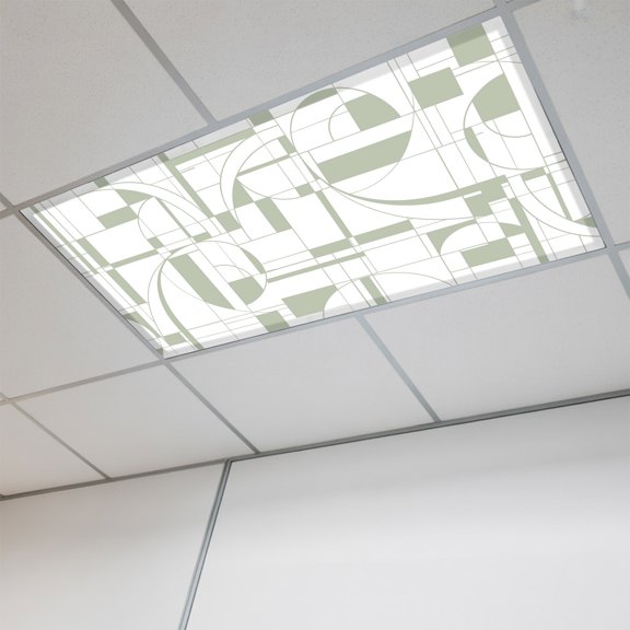 1 Pcs Green Linear Grid Fluorescent Light Covers Modern Abstract Geometric Minimalist Lines Plaid Magnetic Light Covers for Ceiling Lights 4 x 2 ft Drop Ceiling Lights Cover Shade for Office, Home,