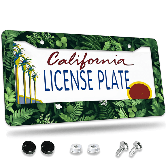 1 Pcs Green Plant License Plate Frame, License Plate Cover for Car Decorative Parts, Aluminum License Plate Bracket Holder Rust-Proof Weather-Proof for US Standard Car