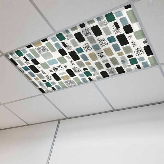 1 Pcs Green Rectangle Fluorescent Light Covers Abstract Sage Green Black Rectangle Magnetic Light Covers for Ceiling Lights 4 x 2 ft Drop Ceiling Lights Cover Shade for Office, Home, Hospital