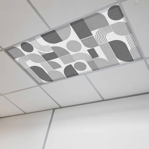 1 Pcs Grey Grid Blocks Fluorescent Light Covers Boho Modern Abstract Art Geometric Minimalist Arch Lines Magnetic Light Covers for Ceiling Lights 4 x 2 ft Drop Ceiling Lights Cover Shade for Home