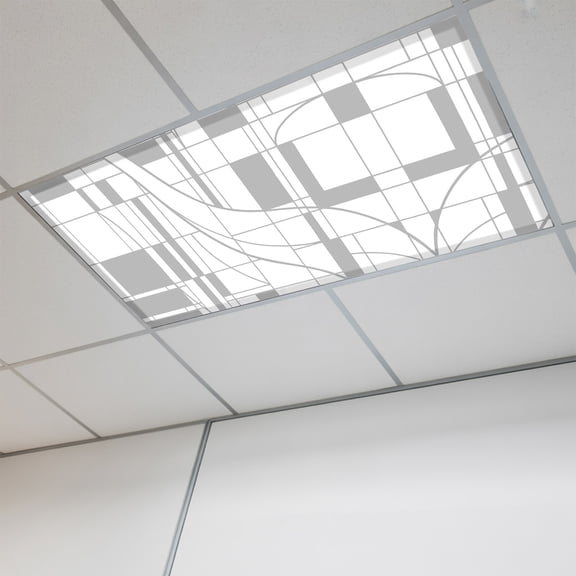 1 Pcs Grey Linear Grid Fluorescent Light Covers Modern Abstract Geometric Minimalist Lines Plaid Magnetic Light Covers for Ceiling Lights 4 x 2 ft Drop Ceiling Lights Cover Shade for Office, Home,
