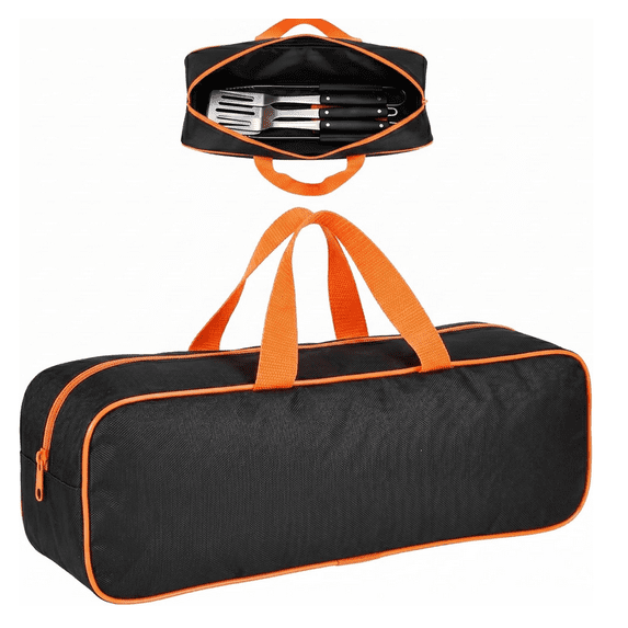 1 Pcs Grill Utensil Storage Bag, Extra Large Oxford Fabric Grilling Accessory Bag for BBQ, Portable Barbecue Tool Bag for Camping Hiking(L,Orange,16.93" x 4.72" x 5.12")