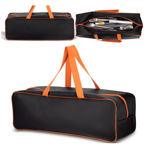 1 Pcs Grill Utensil Storage Bag, Extra Large Oxford Fabric Grilling Accessory Bag for BBQ, Portable Barbecue Tool Bag for Camping Hiking(S,Orange,14.96" x 4.33" x 5.51")
