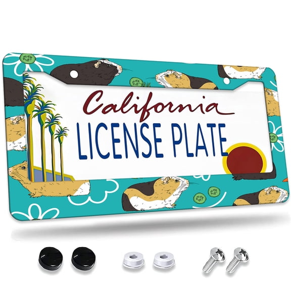 1 Pcs Guinea Pigs with Vegetables License Plate Frame,License Plate Cover for Car Decorative Parts,Aluminum License Plate Bracket Holder Rust-Proof for US Standard Car
