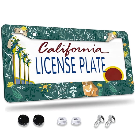 1 Pcs Guinea pig floral label template License Plate Frame,License Plate Cover for Car Decorative Parts,Aluminum License Plate Bracket Holder Rust-Proof for US Standard Car