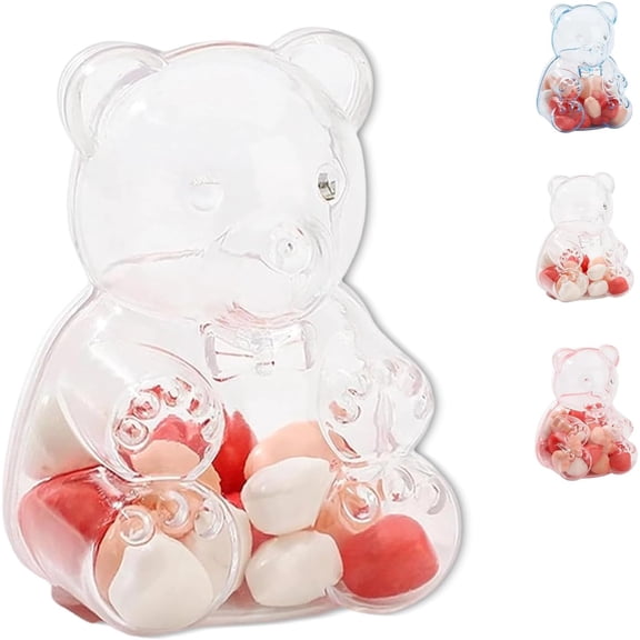 1 Pcs Gummy Bear Jar Container, Gummy Bear Containers Plastic, Clear Gummybear Container, Creative Bears Shaped For Valentine'S Day, Gifts & Party Decor (White)