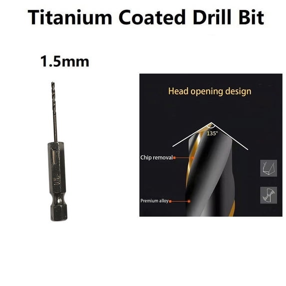 1 Pcs HSS High Speed Steel Titanium Coated Drill Bit Set 1/4 Hex Shank 1.5mm
