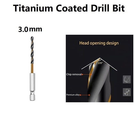 1 Pcs HSS High Speed Steel Titanium Coated Drill Bit Set 1/4 Hex Shank 3.0mm