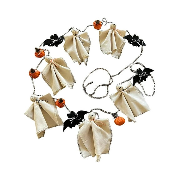 1 Pcs Halloween Decorations Indoor/Outdoor, Wood Felt Bats Pumpkin Garland Banner for Halloween Decor, Farmhouse Bats Garland Decorations for Fireplace Mantle Walls,White (White)