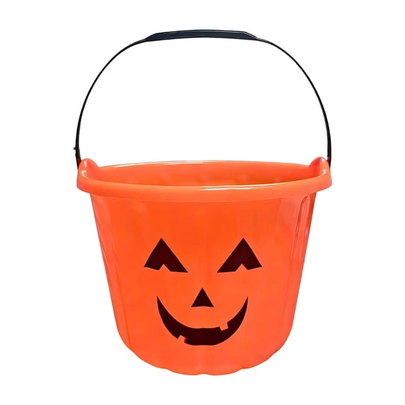 1 Pcs Halloween Jack-O-Lantern Treat Bucket, Halloween Trick or Treat Buckets Halloween Pumpkin Buckets Plastic Pail Candy Bowl Holder with Handle or Party Decoration 9x7"