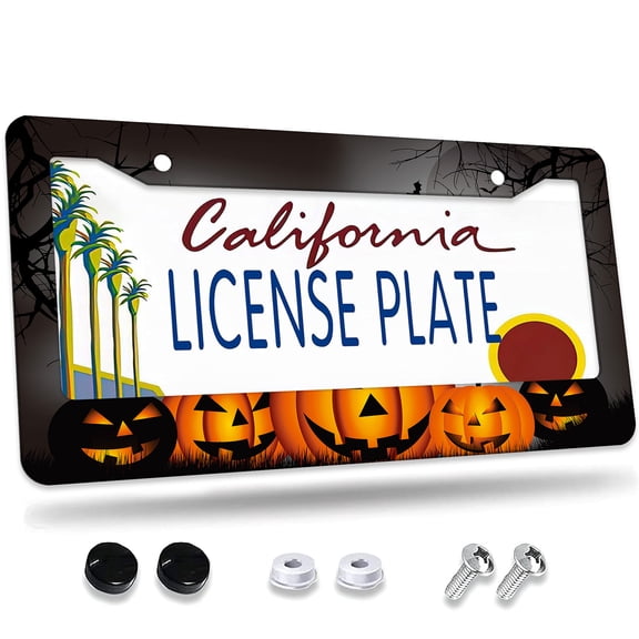 1 Pcs Halloween Jack o'- lanterns License Plate Frame,License Plate Cover for Car Decorative Parts,Aluminum License Plate Bracket Holder Rust-Proof for US Standard Car