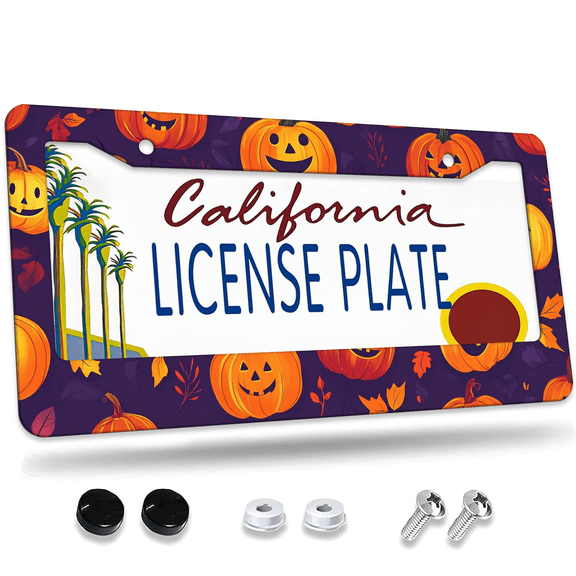 1 Pcs Halloween License Plate Frame, License Plate Cover for Car Decorative Parts, Aluminum License Plate Bracket Holder Rust-Proof Weather-Proof for US Standard Car