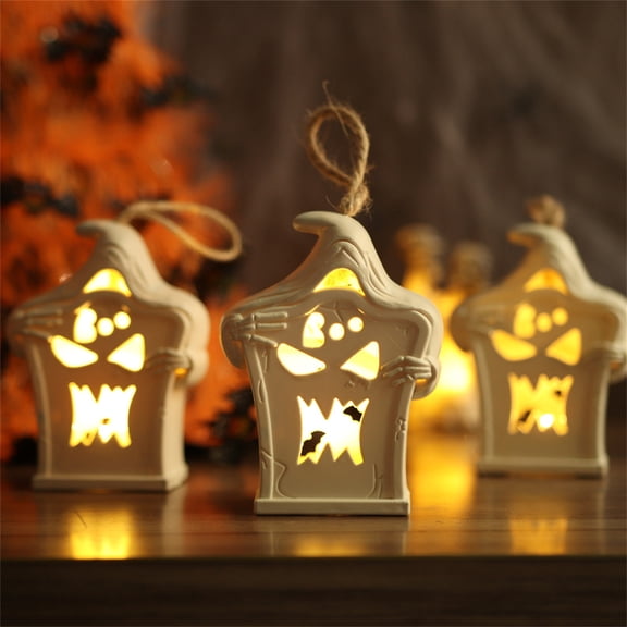 1 Pcs Halloween Skull Pumpkin Lamp – Battery Operated LED Night Light Ornament for Spooky Home Decor
