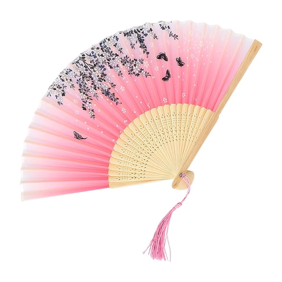 1 Pcs Handheld Floral Folding Fans Hand Held Silk Bamboo Fans Antique Fan, Chinese Antique Folding Fan For Dancing Wedding Decoration