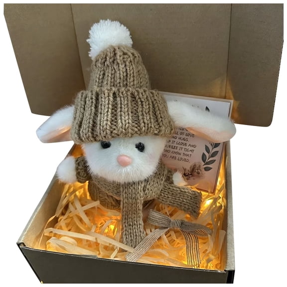 1 Pcs Handmade Mini Bunny Hug Cute Easter Gift With Card,Soft Plush Mini Bunny In Box,Easter Basket Bunny Stuffer,Crochet Animals Bunny Doll For Mother'S Day, Valentine'S Day, Birthday,Khaki