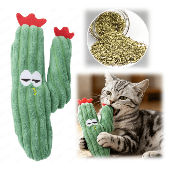 1 Pcs Handmade Soft Cactus Kitten Chew Toys with Natural Catnip, Crochet Interactive Cat Toys, Bite Resistant Pet Toys for Kittens & Adult Cats