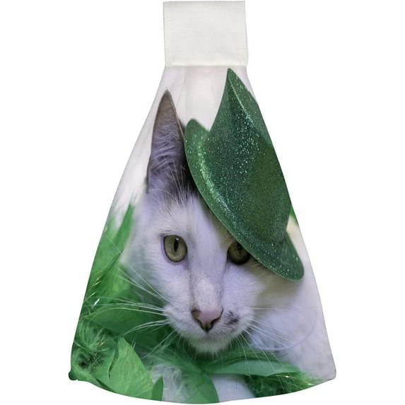 1 Pcs Hanging Towels, Dish Towels Cat On Green Costume Absorbent Hand Towels with Hanging Loop Washcloth for Bathroom Kitchen