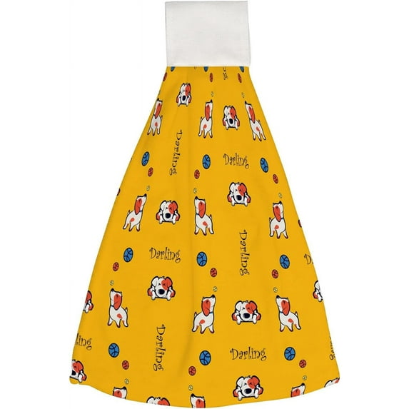 1 Pcs Hanging Towels, Dish Towels Cute Dog Playing Absorbent Hand Towels with Hanging Loop Washcloth for Bathroom Kitchen