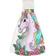 thumbnail image 1 of 1 Pcs Hanging Towels, Dish Towels Cute Unicorn with Flowers Absorbent Hand Towels with Hanging Loop Washcloth for Bathroom Kitchen, 1 of 7