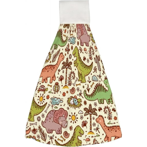 1 Pcs Hanging Towels, Dish Towels Dinosaurs Trees Animals Absorbent Hand Towels with Hanging Loop Washcloth for Bathroom Kitchen
