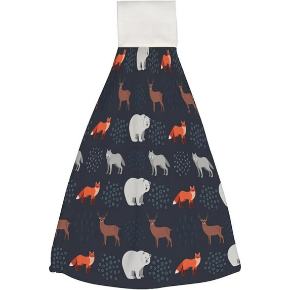 1 Pcs Hanging Towels, Dish Towels Forest Animals Absorbent Hand Towels with Hanging Loop Washcloth for Bathroom Kitchen