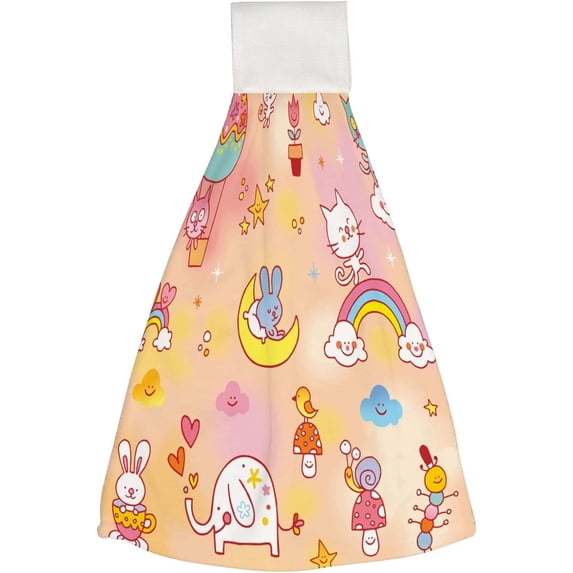 1 Pcs Hanging Towels, Dish Towels Rainbow Animals Absorbent Hand Towels with Hanging Loop Washcloth for Bathroom Kitchen