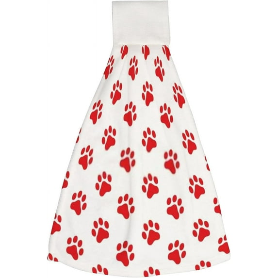 1 Pcs Hanging Towels, Dish Towels Red Paw Print Absorbent Hand Towels with Hanging Loop Washcloth for Bathroom Kitchen