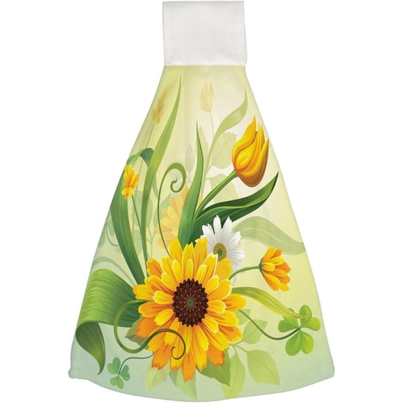 1 Pcs Hanging Towels, Dish Towels Vivid Beautiful Sunflowers Absorbent Hand Towels with Hanging Loop Washcloth for Bathroom Kitchen
