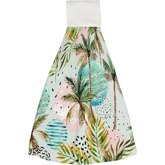 1 Pcs Hanging Towels, Dish Towels Watercolor Tropical Trees Absorbent Hand Towels with Hanging Loop Washcloth for Bathroom Kitchen