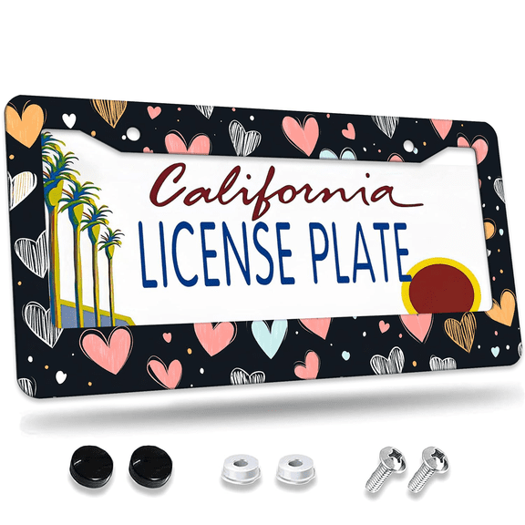 1 Pcs Heart Pattern License Plate Frame, License Plate Cover for Car Decorative Parts, Aluminum License Plate Bracket Holder Rust-Proof Weather-Proof for US Standard Car