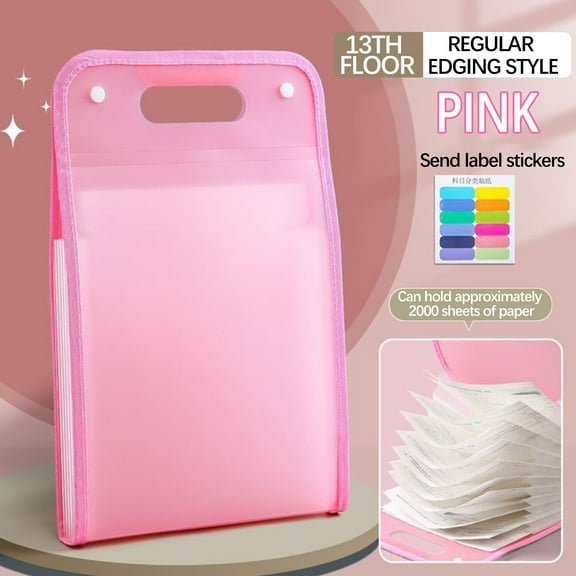 1 Pcs Heavy Duty Accordion File Organizer with Handle, Portable 13 Pockets Expanding File Folders, Cloth Monthly Bills Receipt Organizer for Letter/A4, School Classroom Home & Office Supplies (Pink)