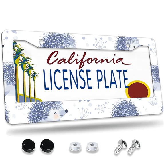 1 Pcs Hedgehogs Pattern License Plate Frame, License Plate Cover for Car Decorative Parts, Aluminum License Plate Bracket Holder Rust-Proof Weather-Proof for US Standard Car