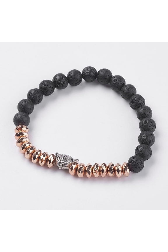 1 Pcs Hematite Stretch Fox Bracelets Bracelets with Natural Lava Rock and Alloy Findings Silver Fox Bracelets
