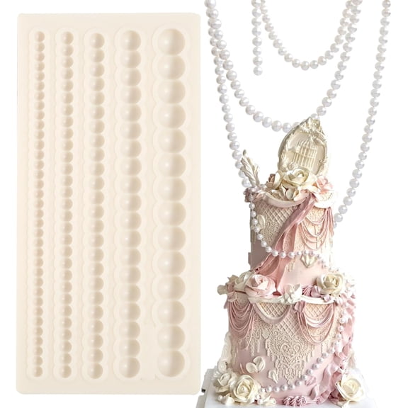 1 Pcs Hemisphere Pearl Chain Cake Border Decoration Fondant Mold, Chocolate Pearl Silicone Molds, Suitable for Cupcake Toppers Gum Biscuit Candy Dough UV Resin Plaster Clay Reusable