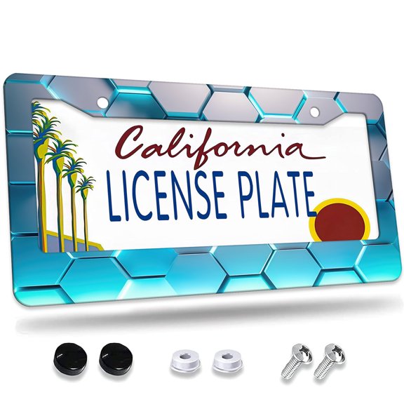 1 Pcs Hexagonal Geometric Structure License Plate Frame,License Plate Cover for Car Decorative Parts,Aluminum License Plate Bracket Holder Rust-Proof for US Standard Car