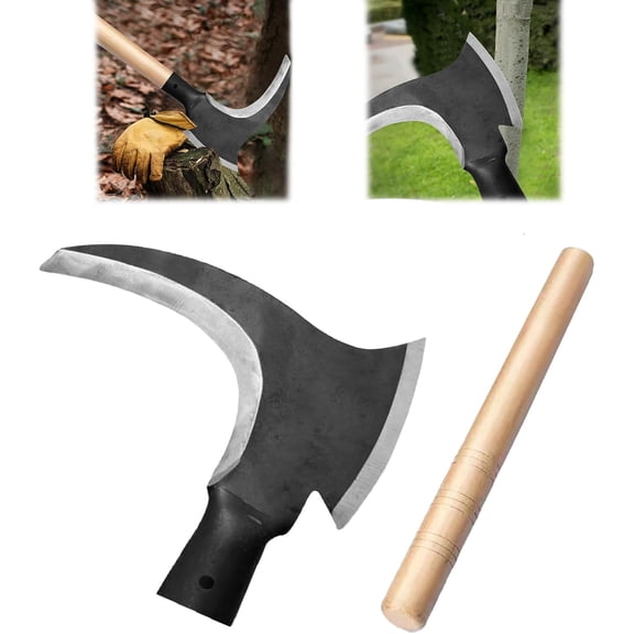 1 Pcs High Manganese Steel Double Scythe,Steel Grass Sickle,Agricultural Hand-Motor Weeding,Thickness 2.8mm with 1 Pcs Wooden Stick,Weeding Scythe Sickle for Outdoor Mowing Grass