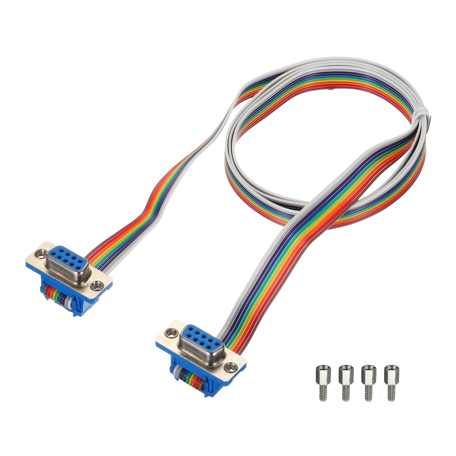 1 Pcs IDC Rainbow Wire Flat Ribbon Cable DB9 Female to DB9 Female 39.4 Inch Length 2.54mm Pitch