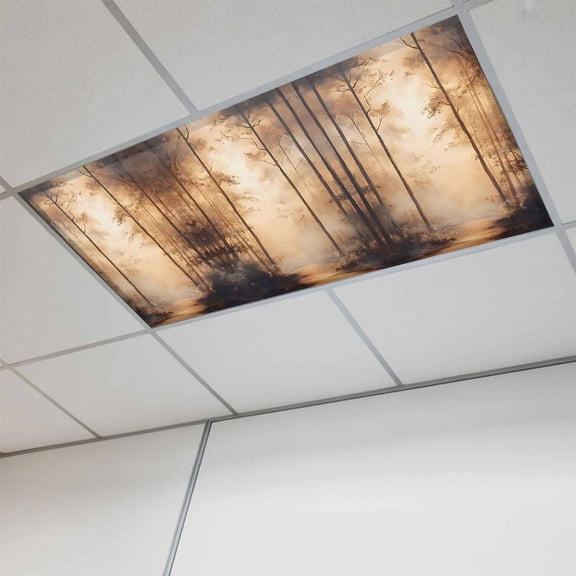 1 Pcs Impressionist Style Fluorescent Light Covers Abstract Brown Hazy Forest Tree Magnetic Light Covers for Ceiling Lights 4 x 2 ft Drop Ceiling Lights Cover Shade for Office, Home, Hospital