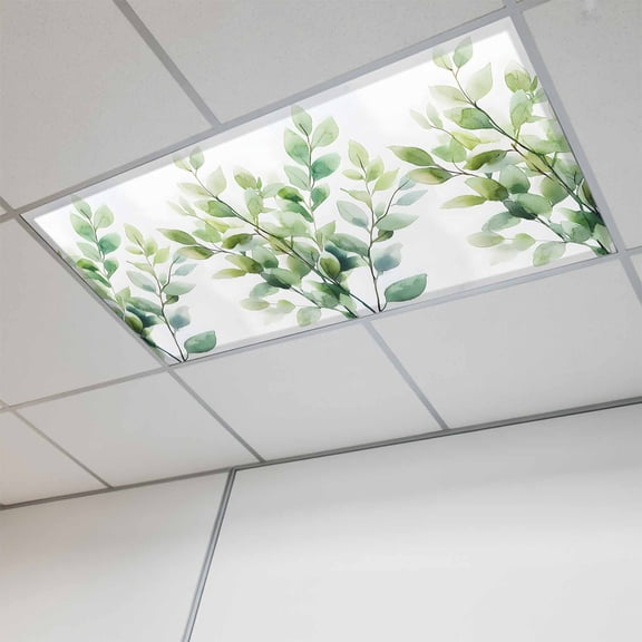 1 Pcs Impressionist Style Fluorescent Light Covers Modern Style Green Breach Magnetic Light Covers for Ceiling Lights 4 x 2 ft Drop Ceiling Lights Cover Shade for Office, Home, Hospital