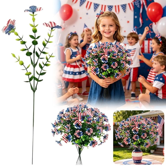 1 Pcs Independence Day Artificial Flowers, American Flag Violet Lifelike Simulation Flowers for Wedding Home Party Garden Decor