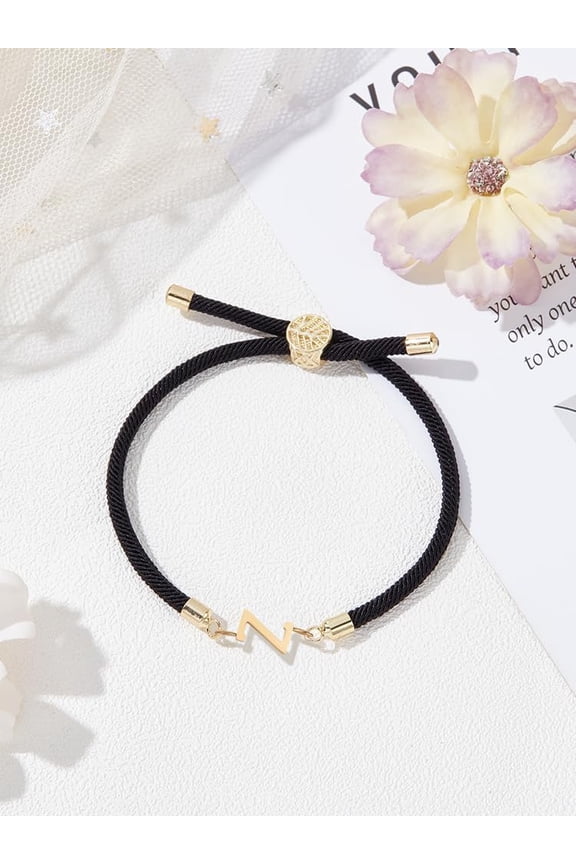 1 Pcs Initial Letter Z Bracelets Alphabet Charm Chain Adjustable Black Nylon Cord Slider Bracelets for Women DIY Jewelry Making Personalized Gift