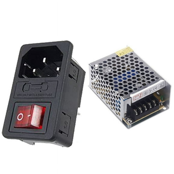 1 Pcs Inlet Male Power Socket with Fuse Switch & 1 Pcs AC 100V-240V to DC 5V 5A 25W DC Voltage Converter,1 x Power Socket with Switch Fuse 1 x DC converter,Picture Color
