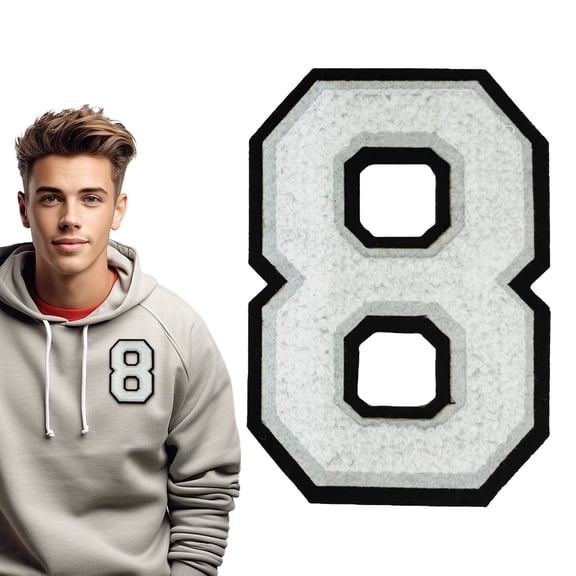 1 Pcs Iron On Numbers Patches , Large White Embroidered Number Patches for Clothing, No Sew Fabric Letters, DIY 0-8 Applique for Jackets Backpacks Hats Jeans Team Sports Gift Personalized Craft