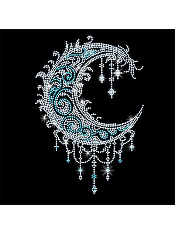 1 Pcs Iron on Rhinestones Transfer Scroll Flower Pendant Moon Hot Fix Iron on Patch Transfer Decals Heat Transfer Clothing Repair Decor