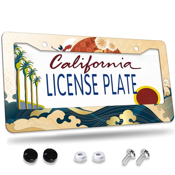 1 Pcs Japanese style decorative frame License Plate Frame,License Plate Cover for Car Decorative Parts,Aluminum License Plate Bracket Holder Rust-Proof for US Standard Car
