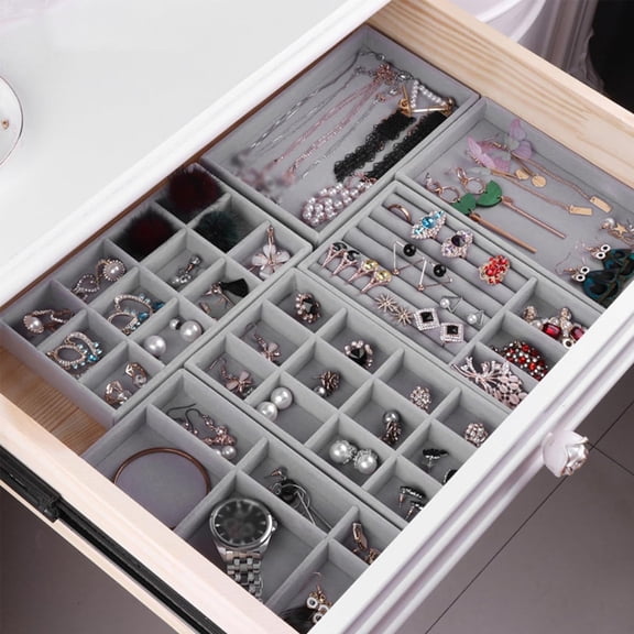 1 Pcs Jewelry Organizer Jewelry Box, Girls Jewelry Organizer Jewelry Box, Multi-Grids Classification Storage Flannel Necklace Rings Earrings Storage Case for Home Jewelry Container Storage Box