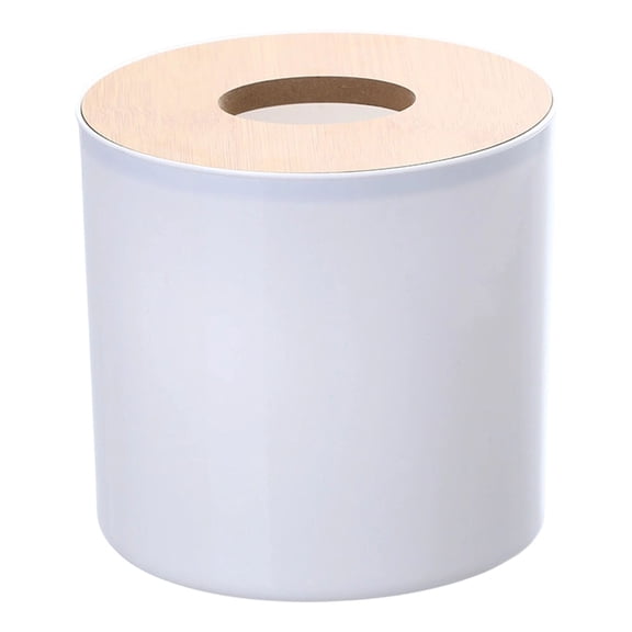 1 Pcs Kitchen Wooden Plastic Tissue Box,Toilet Paper Roll Dispenser With Wood Lid,Decorative Round Paper Holder,Bathroom Tissue Box Cover,Tissue Holder Case Dispenser,(White,5.23x4.92 in)